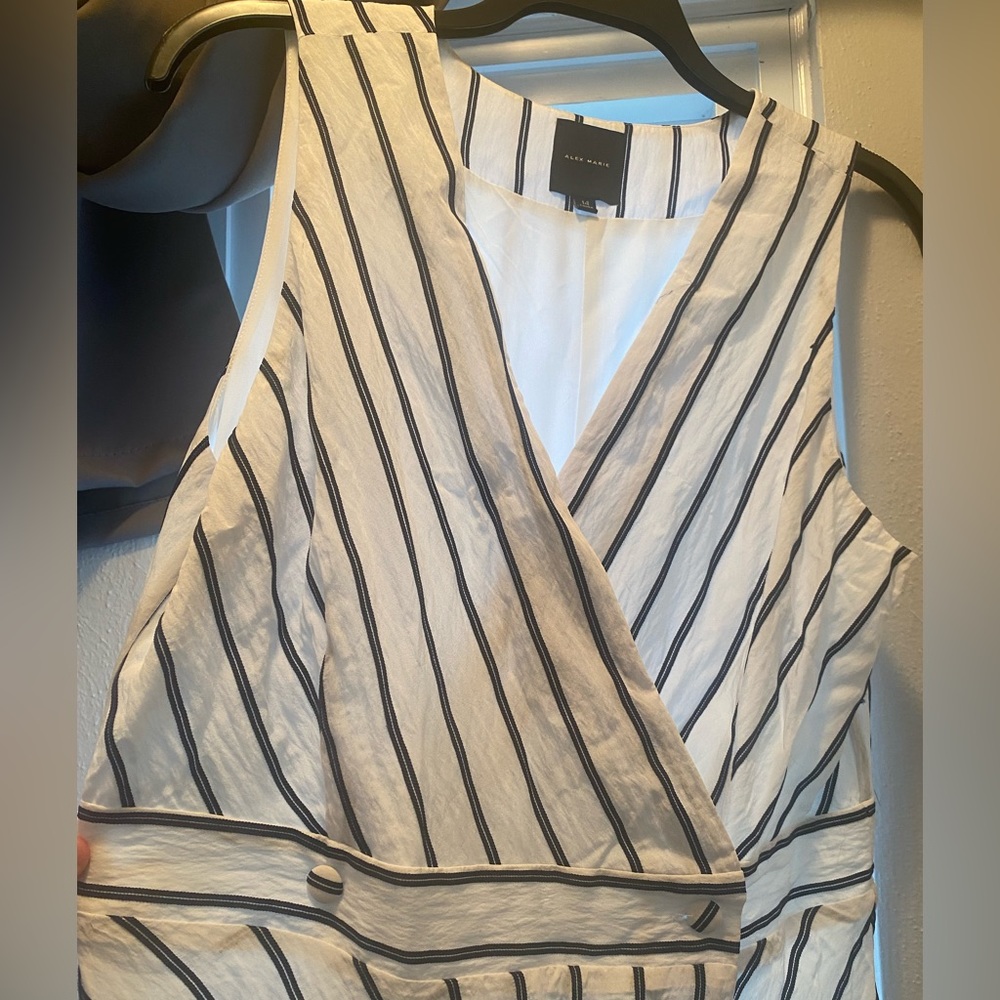 Alex Marie Striped Navy and White Midi Dress - Picture 3 of 7